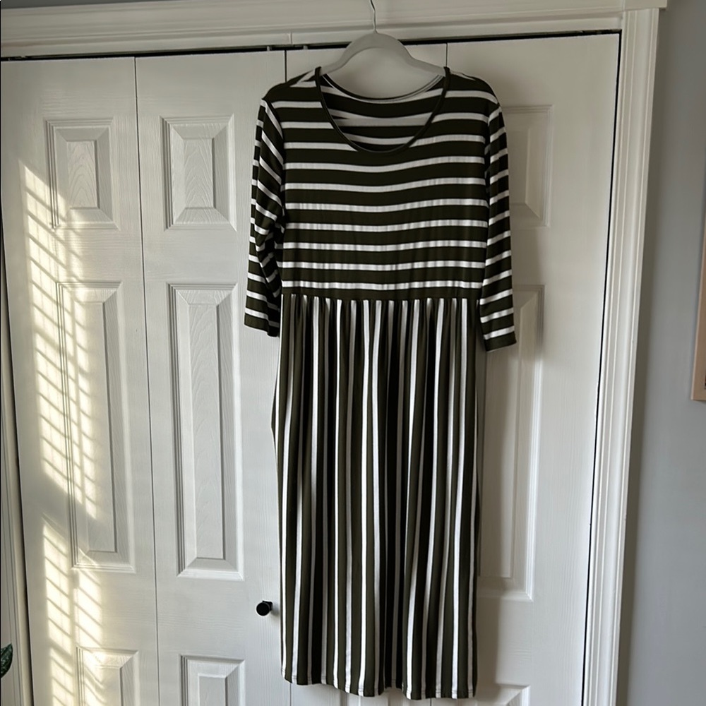Green and White Striped Dress